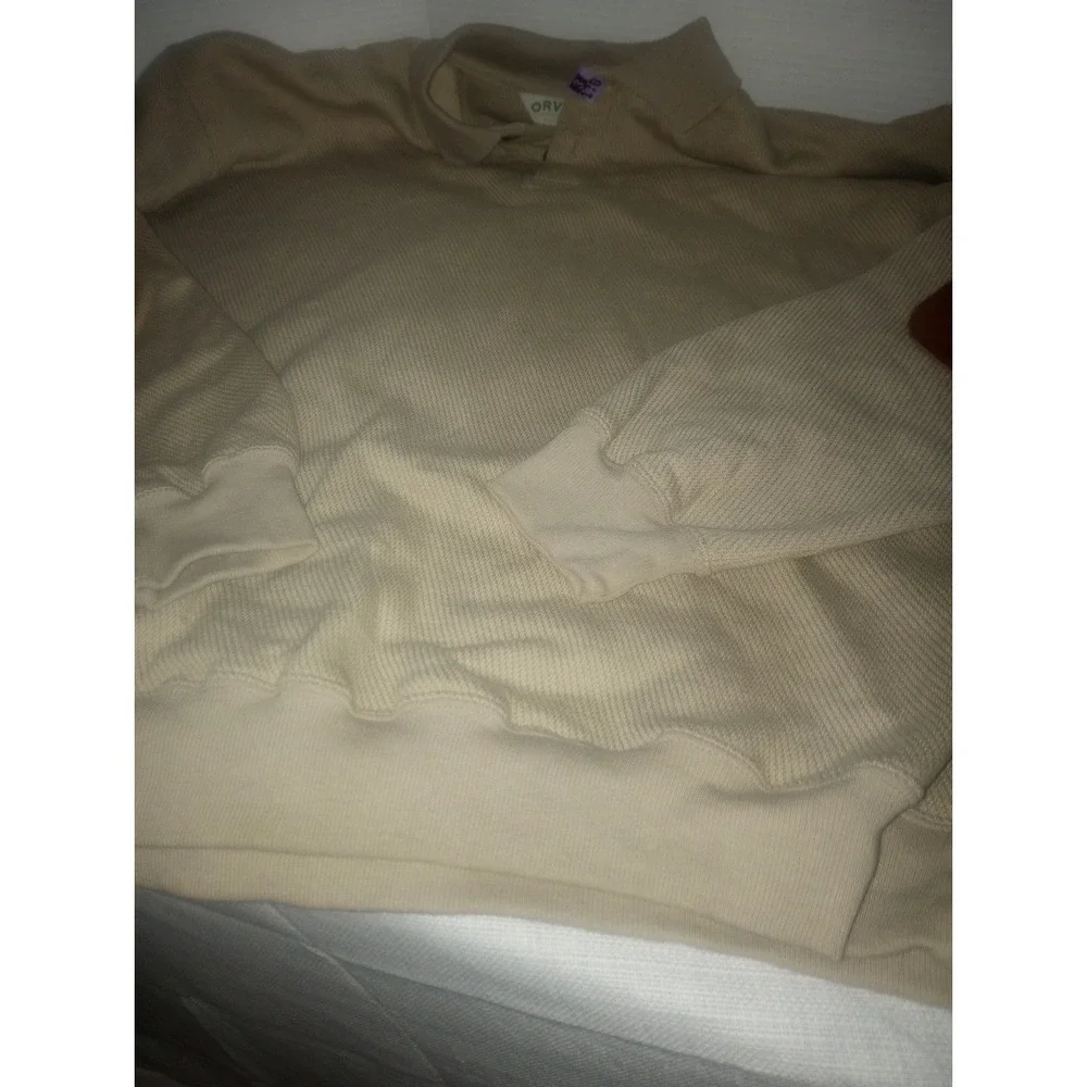Orvis Pullover Sweater Button Khaki XL Cotton Camel‎ Color Elbow Pads